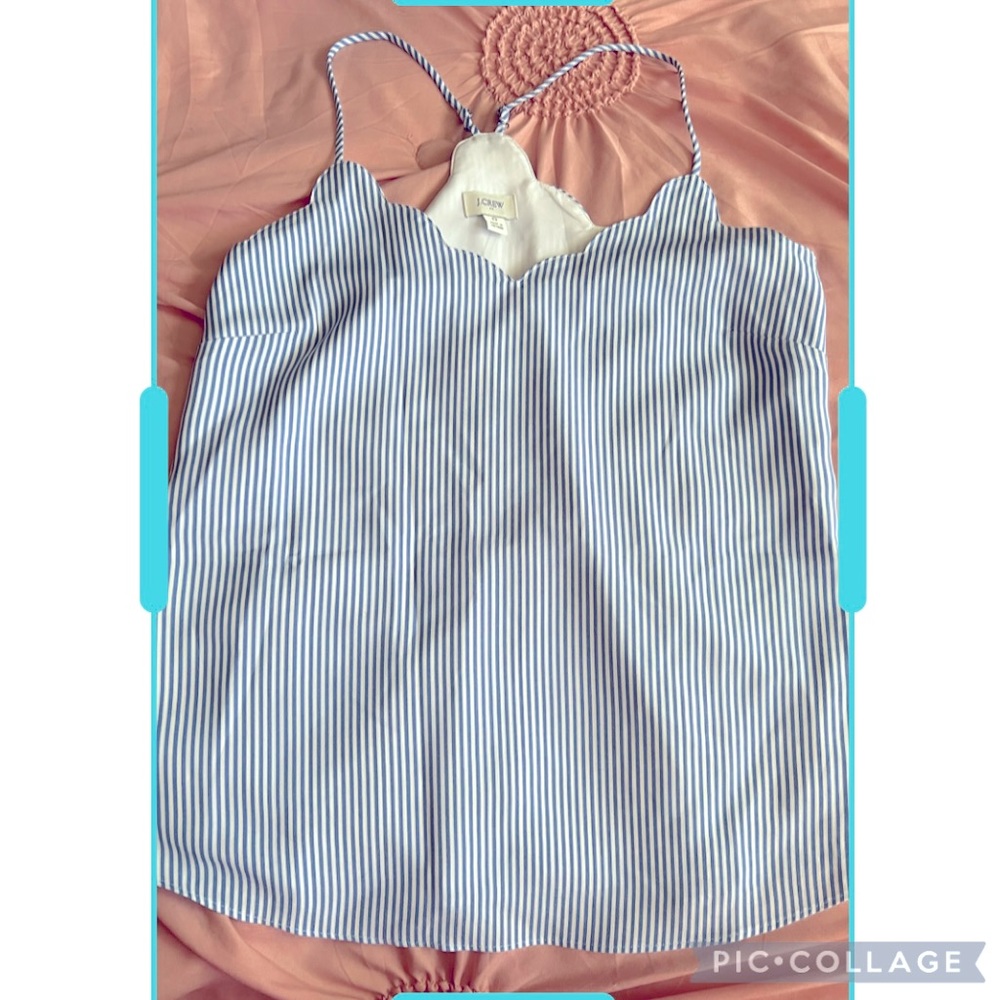 J. Crew Size 0 Racerback Tank Top in White and Blue